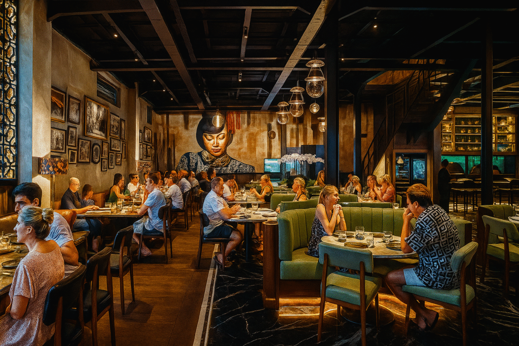 Mamasan restaurant interior in Seminyak Bali with Asian fusion dishes and stylish vintage decor